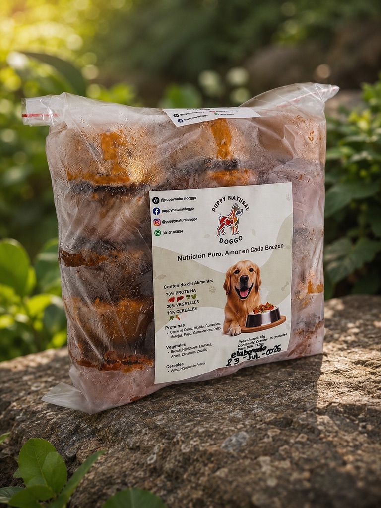 Bolsa real de Puppy Natural Doggo conservada congelada